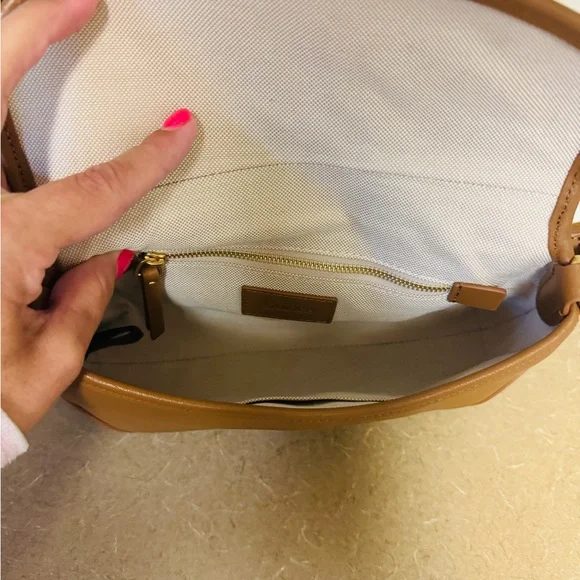 Cognac Leather Crossbody Purse with Gold Accents - Picture 3 of 5